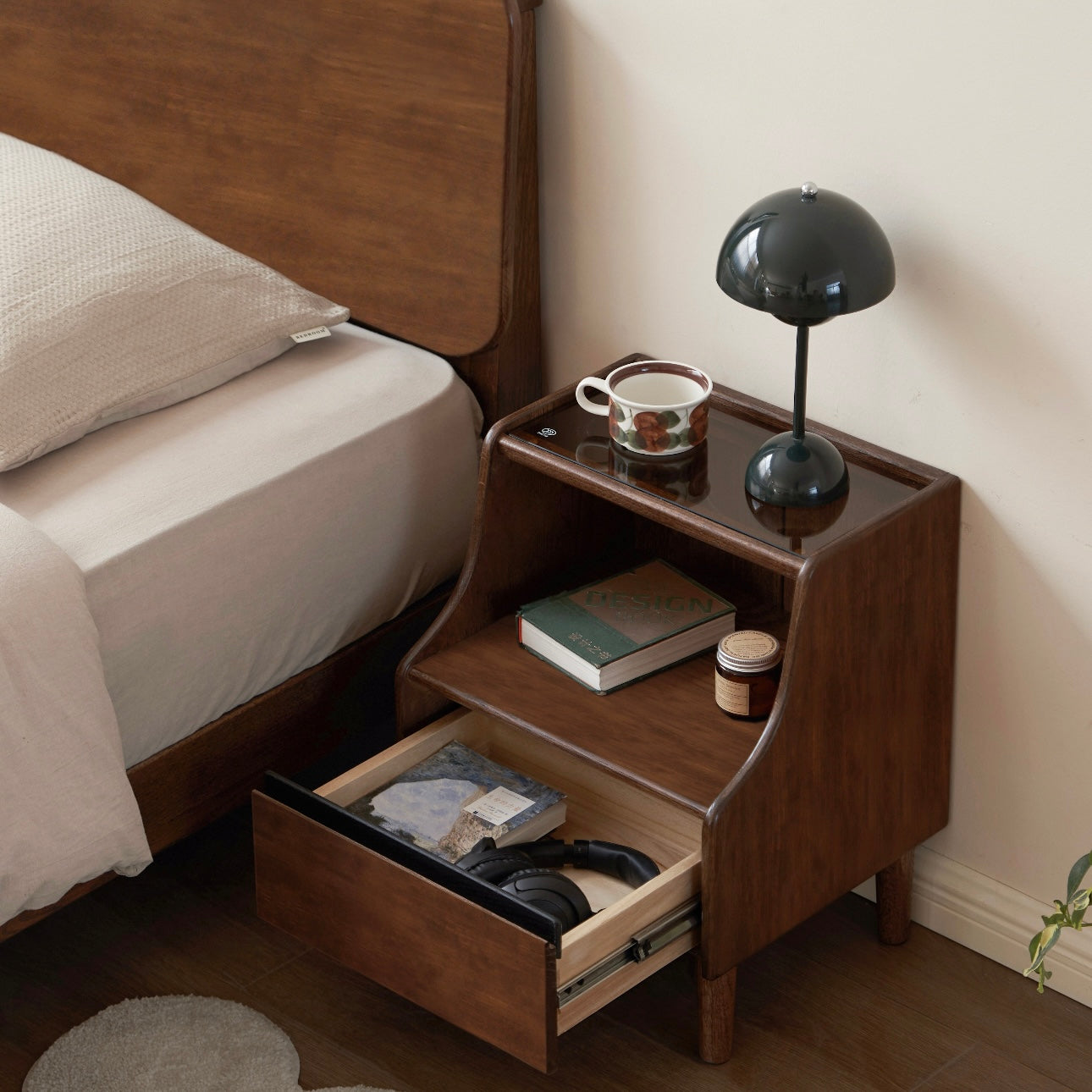 Hyland Bedside Table 50cm Oak Stained Walnut Colour