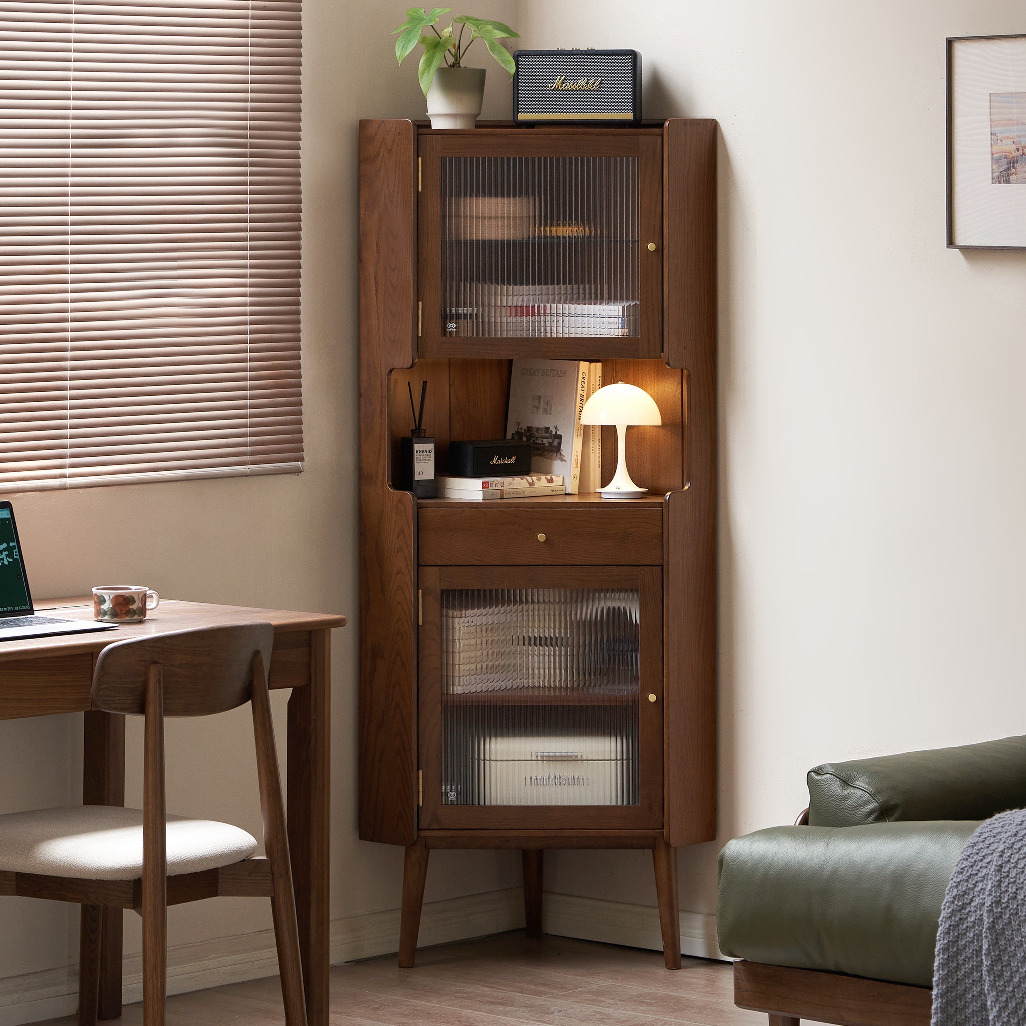 Koto Corner Cabinet Natural Solid Oak 164cm/ Stained Walnut Colour