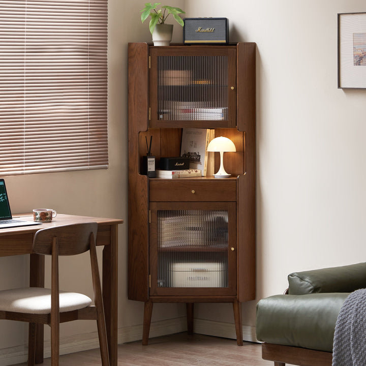 Koto Corner Cabinet Natural Solid Oak 164cm/ Stained Walnut Colour