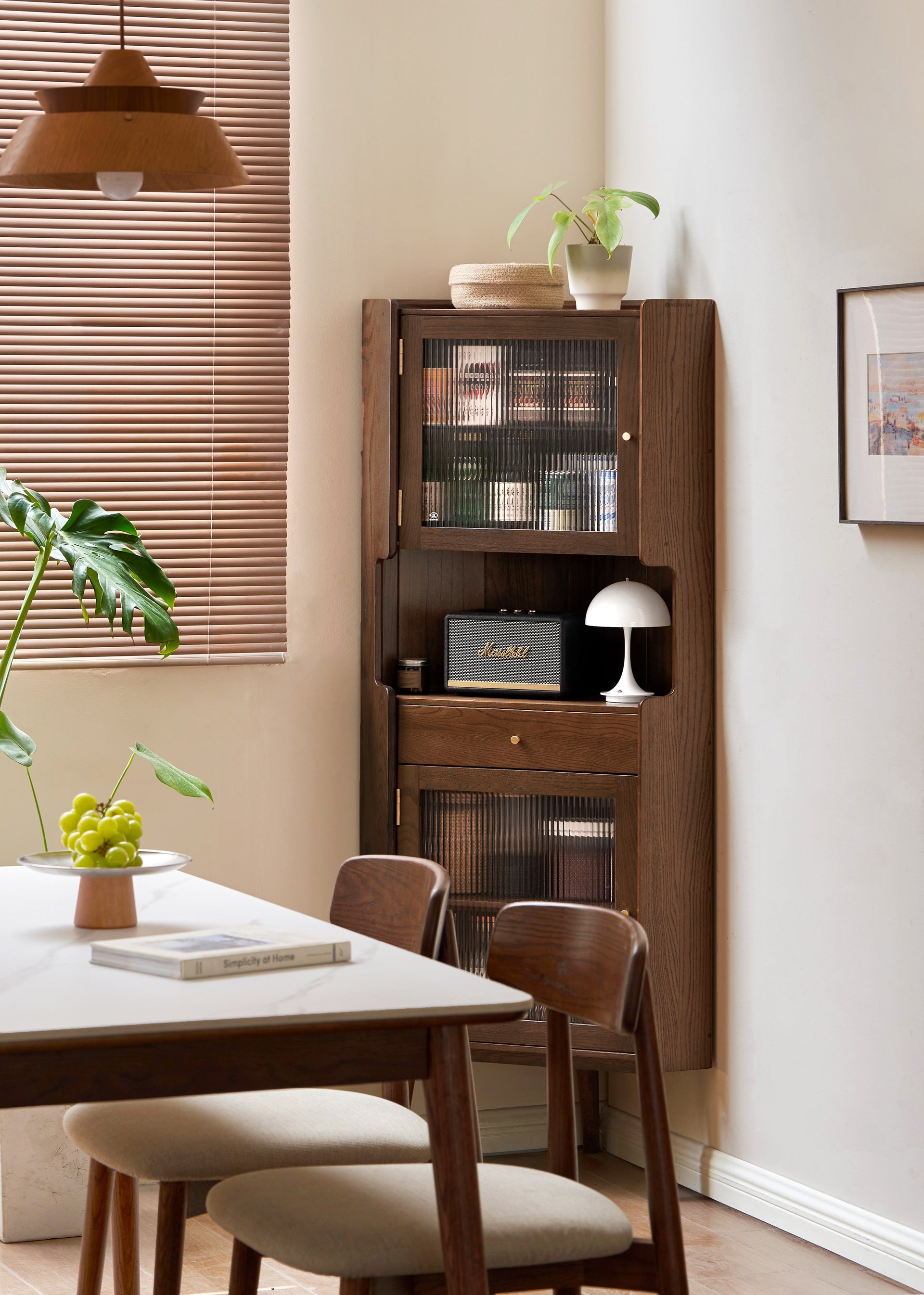 Koto Corner Cabinet Natural Solid Oak 164cm/ Stained Walnut Colour