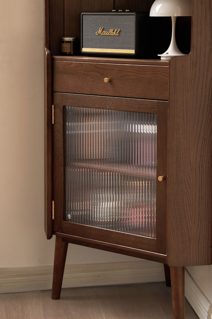 Koto Corner Cabinet Natural Solid Oak 164cm/ Stained Walnut Colour