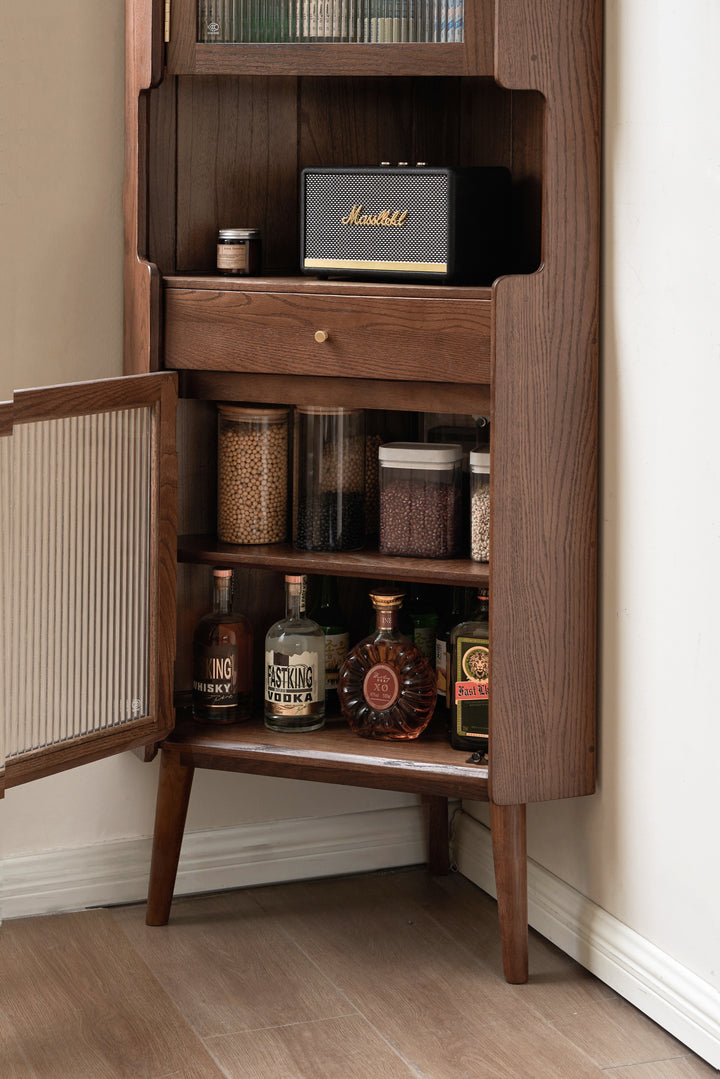 Koto Corner Cabinet Natural Solid Oak 164cm/ Stained Walnut Colour