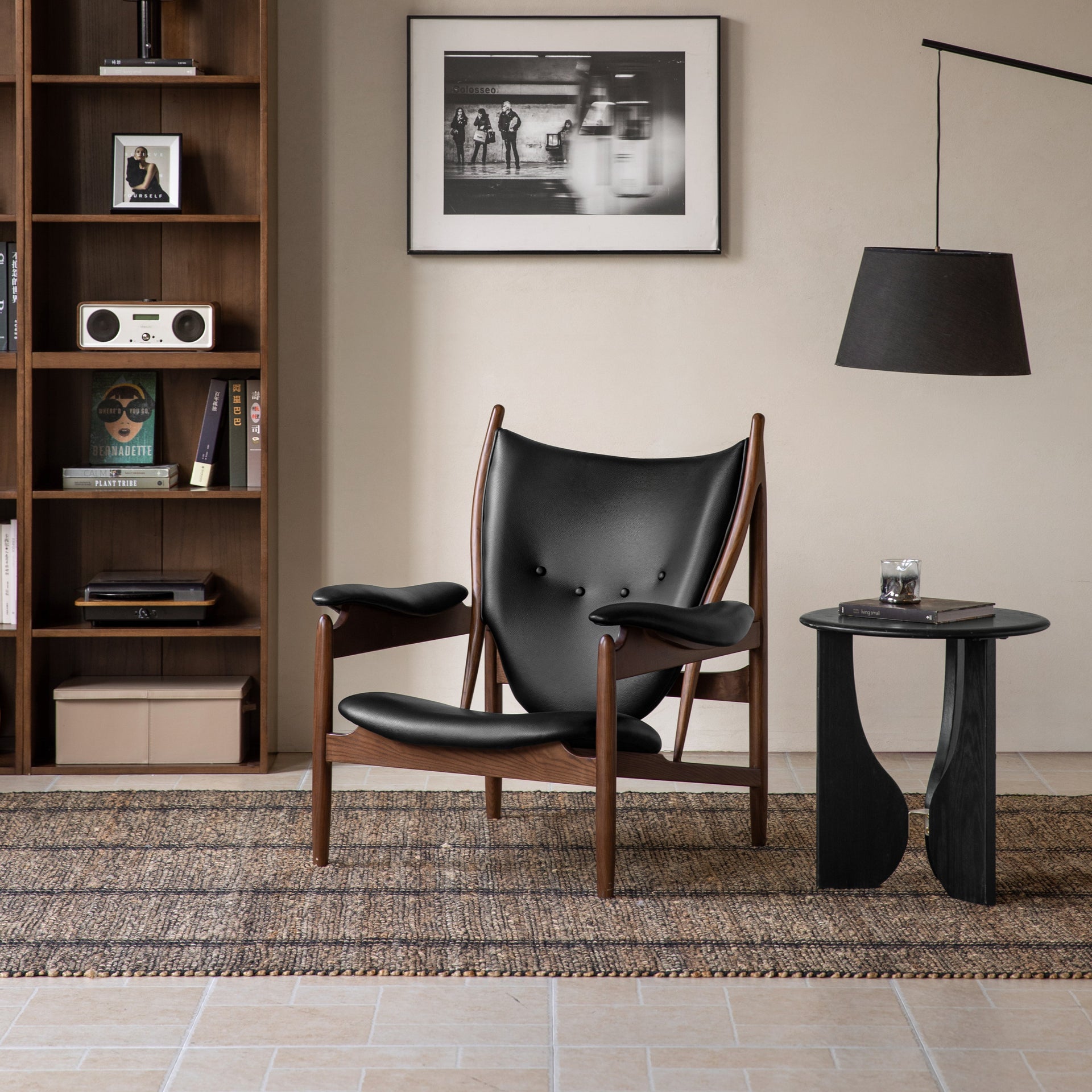 Langridge Armchair Black Upholstery + Natural Solid Ash 94cm / Walnut Colour