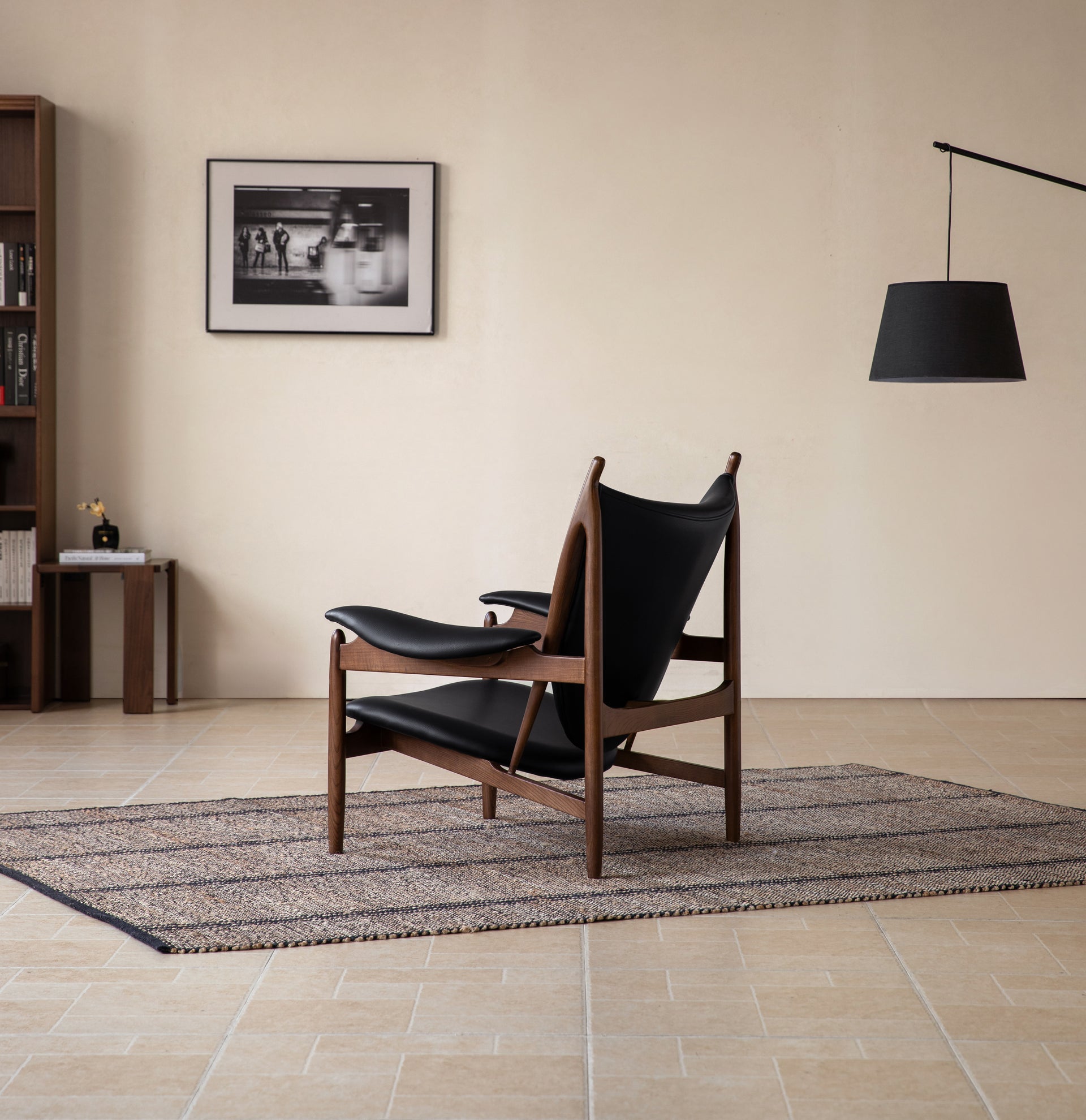 Langridge Armchair Black Upholstery + Natural Solid Ash 94cm / Walnut Colour