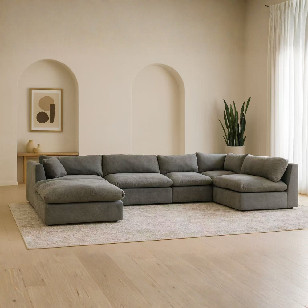 Loula Extended Side Chaise Sectional Sofa with Ottoman