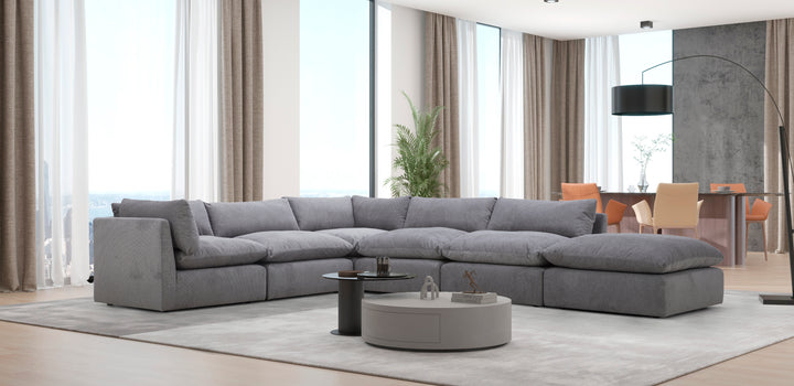 Loula Extended Side Chaise Sectional Sofa with Ottoman