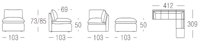 Loula Extended Side Chaise Sectional Sofa with Ottoman