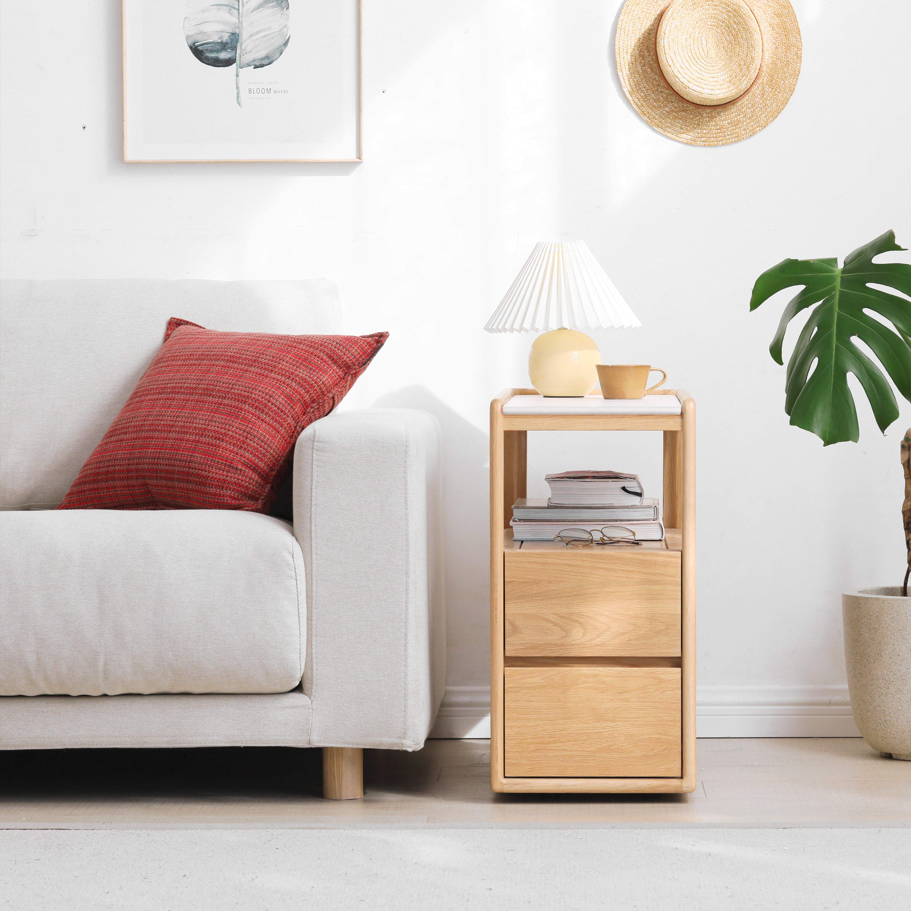 Madison Coffee Table Natural olid oak + white ceramic stone top 59cm