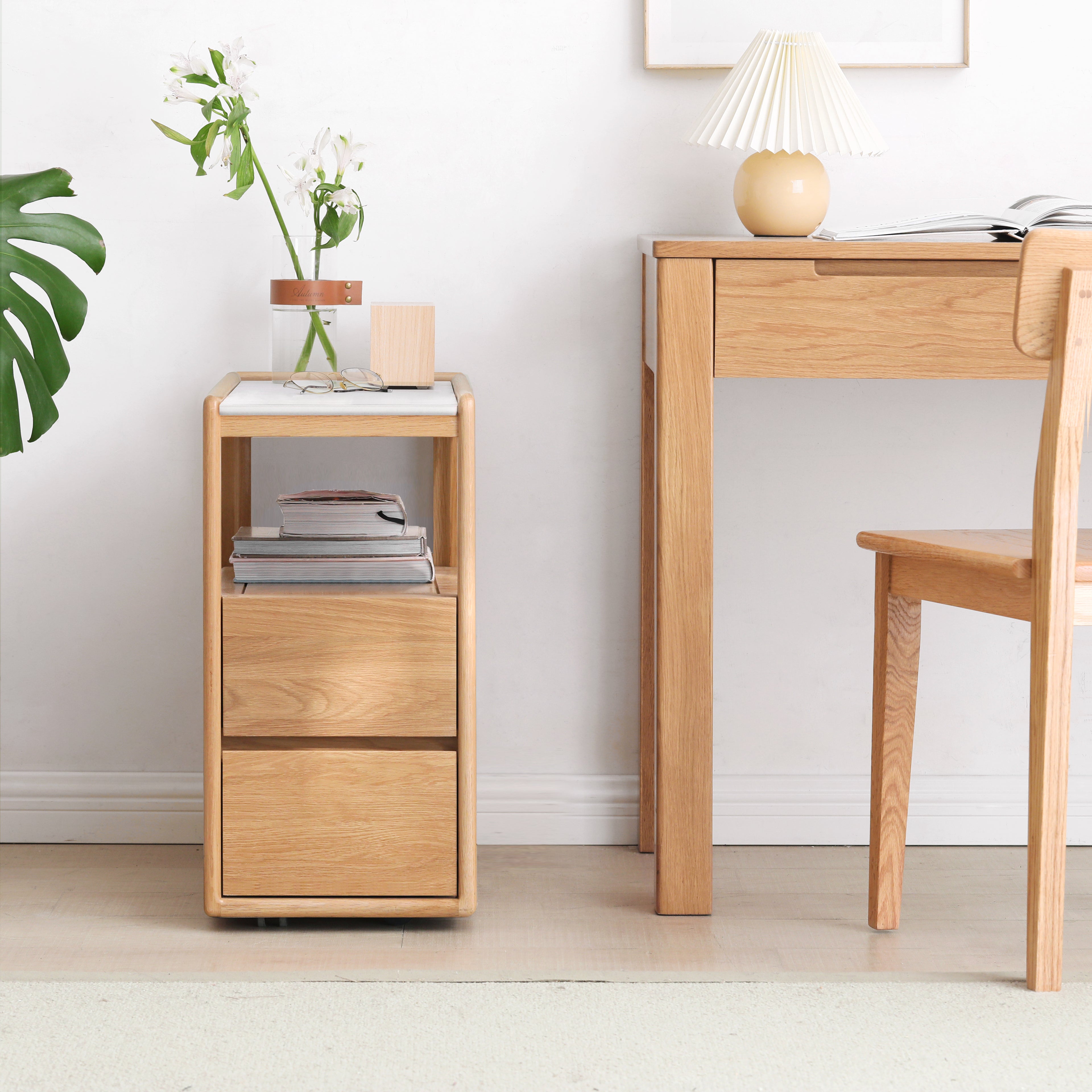 Madison Coffee Table Natural olid oak + white ceramic stone top 59cm