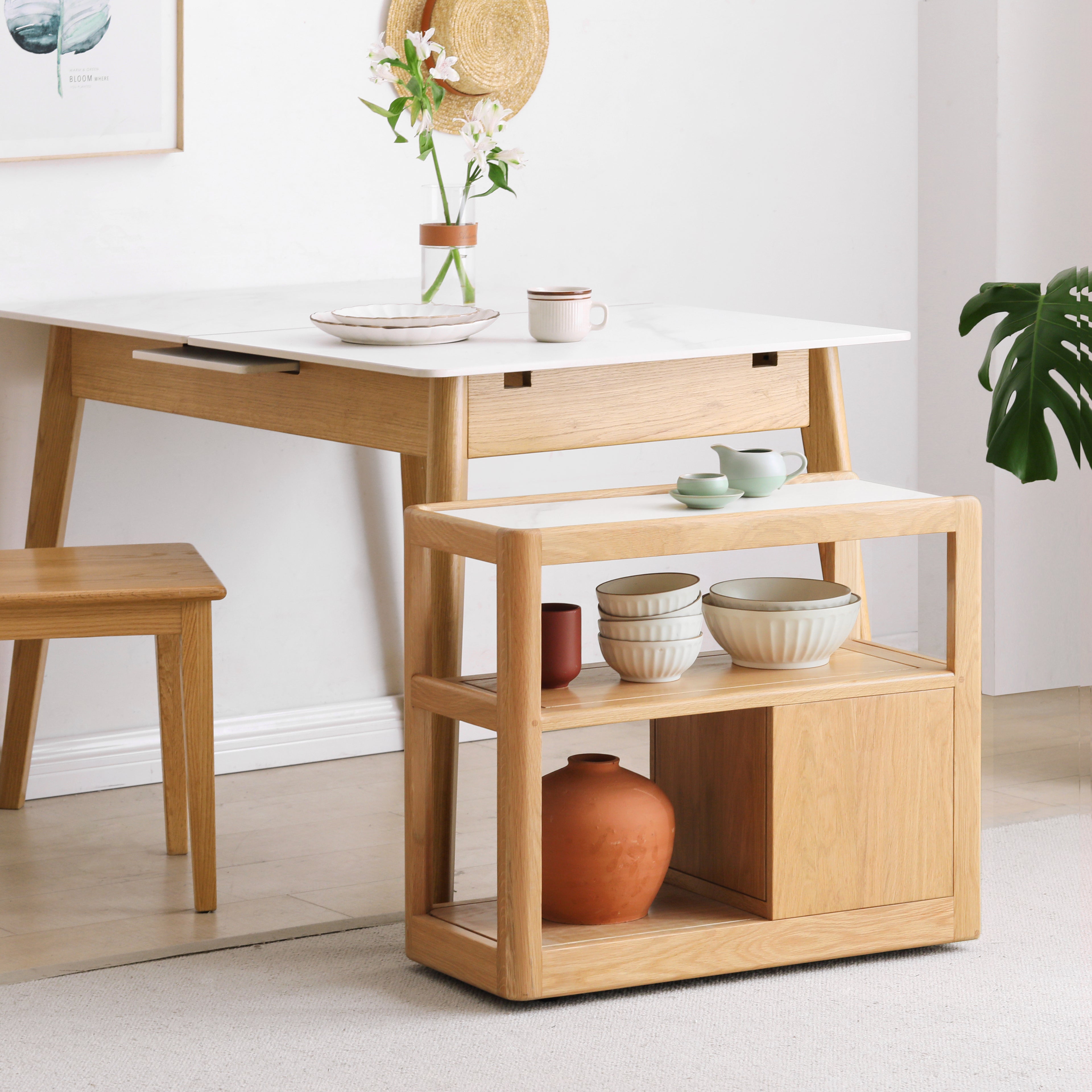 Madison Coffee Table Natural olid oak + white ceramic stone top 59cm