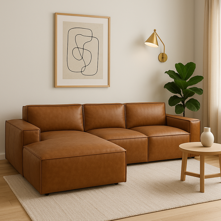 Maxwell 100% Leather Modular Sofa with Chaise