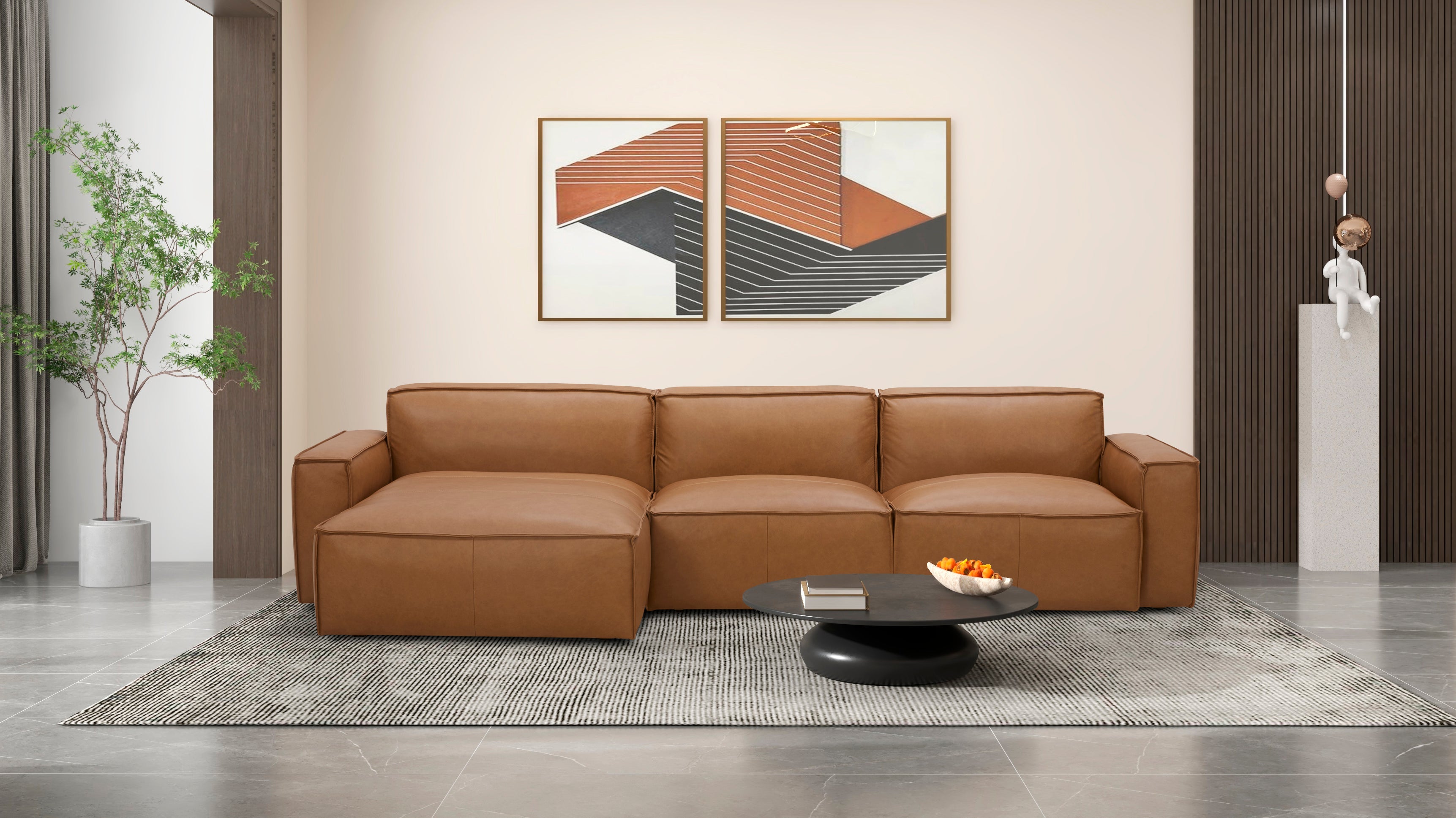 Maxwell 100% Leather Modular Sofa with Chaise