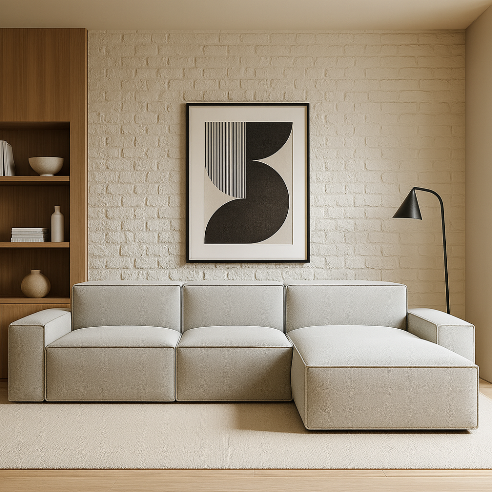 Maxwell  Sofa with chaise-Warm Linen- Right