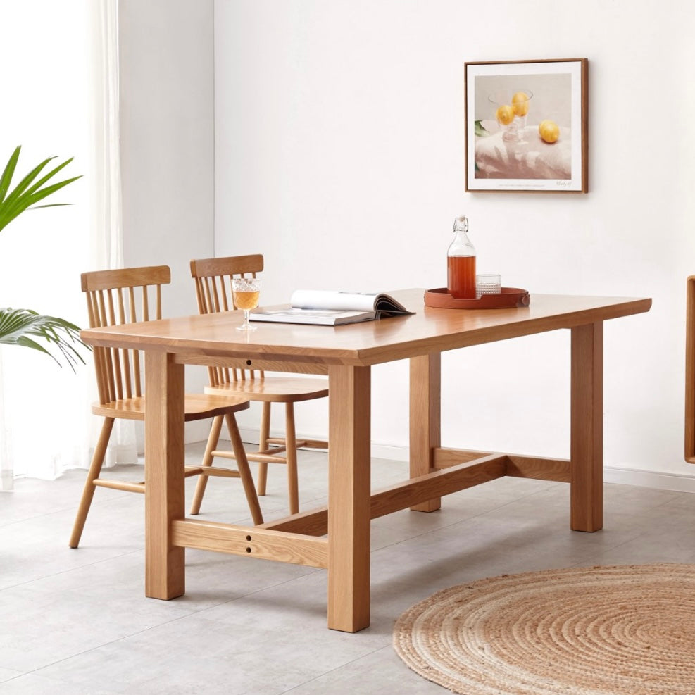 Wooden dining table with chairs in a bright room, Moorre Dining Table Natural Solid Oak 160CM
