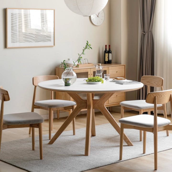 Otira Round Dining Table Natural Solid Oak with Ceramic Top