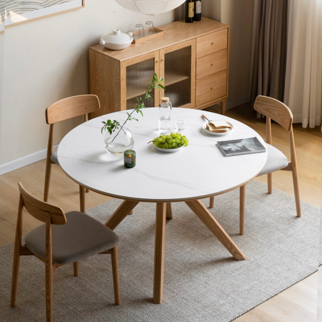 Otira Round Dining Table Natural Solid Oak with Ceramic Top