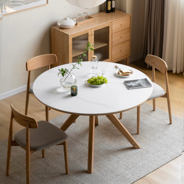 Otira Round Dining Table Natural Solid Oak with Ceramic Top