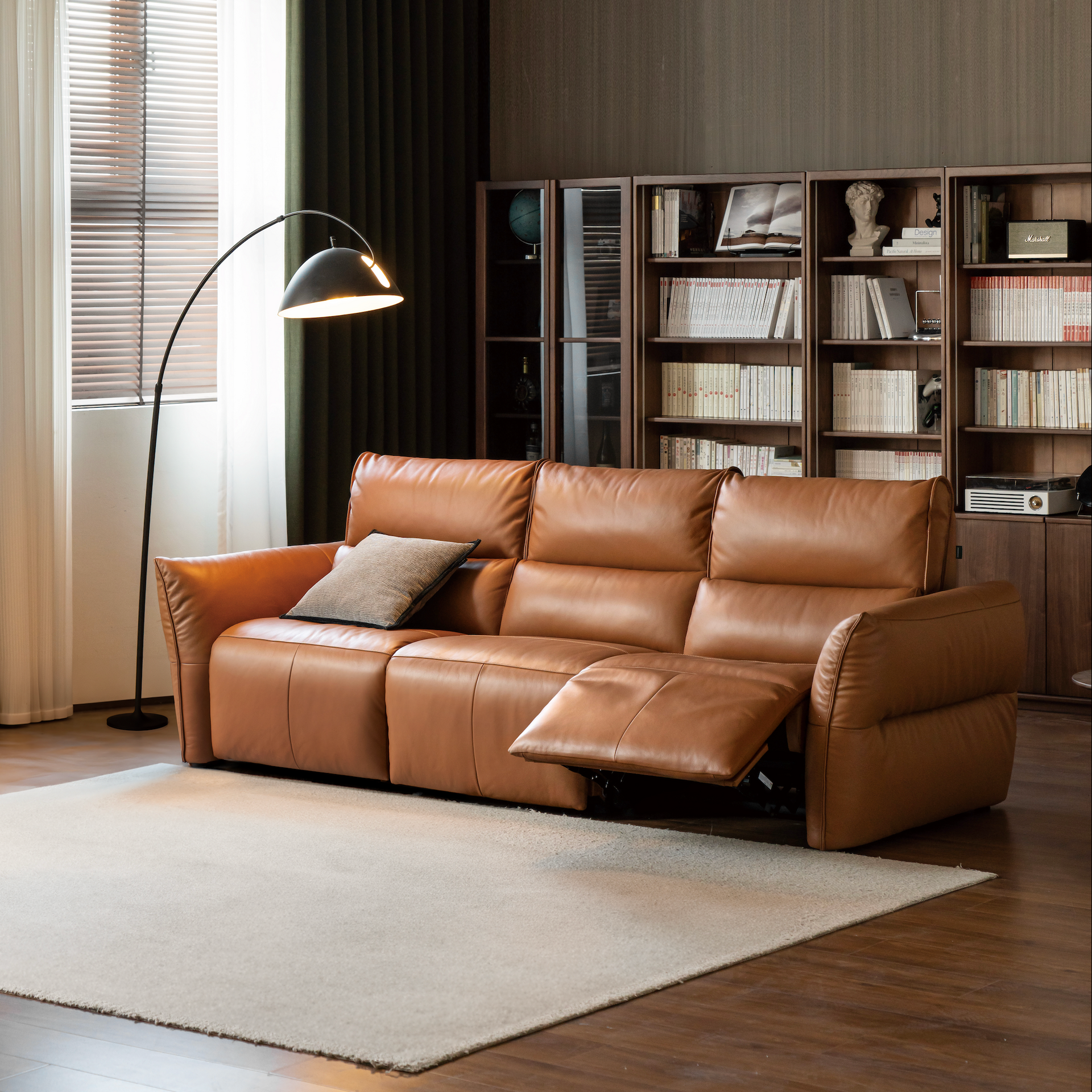 Pelham Recliner Sofa Camel Brown Leather Upholstery 245cm_2