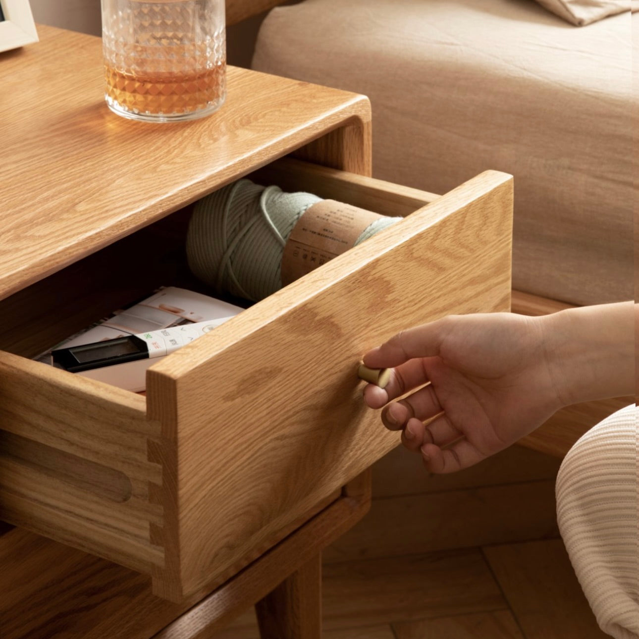 Prague Bedside Table 50cm Natural Solid Oak