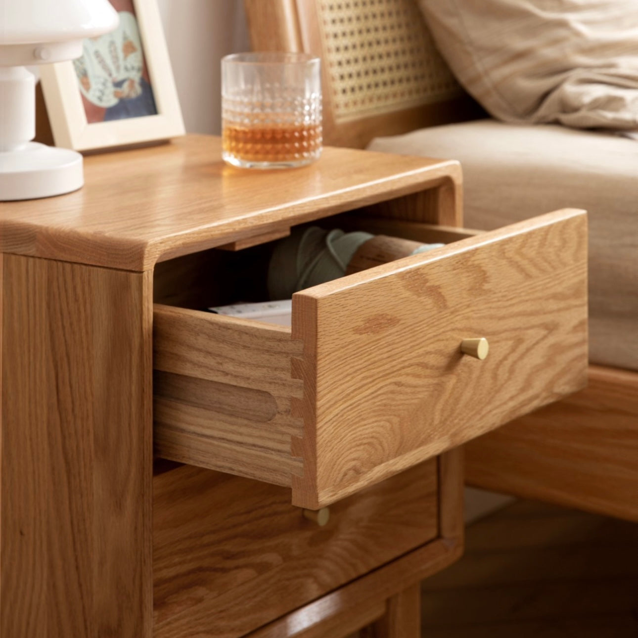 Prague Bedside Table 50cm Natural Solid Oak