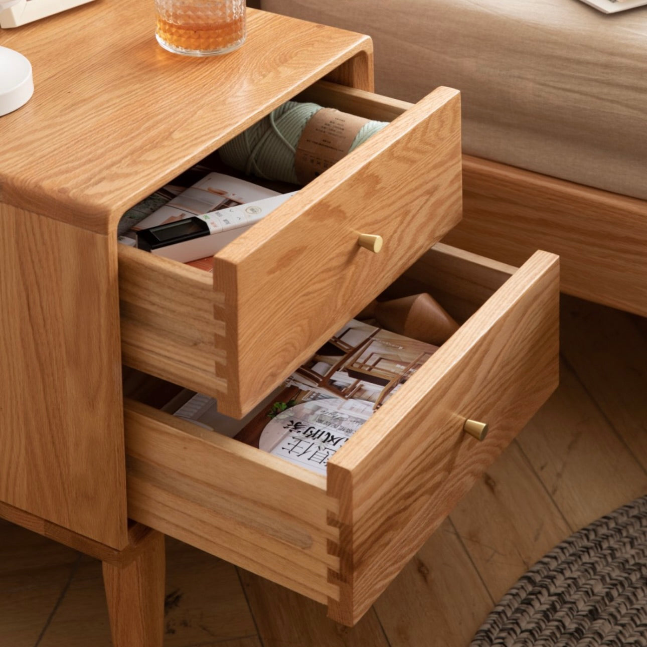 Prague Bedside Table 50cm Natural Solid Oak