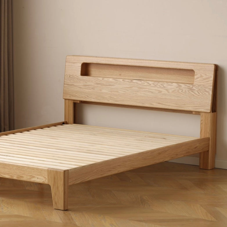 Prague Queen/King Bed Frame Natural Solid Oak With Reading Light