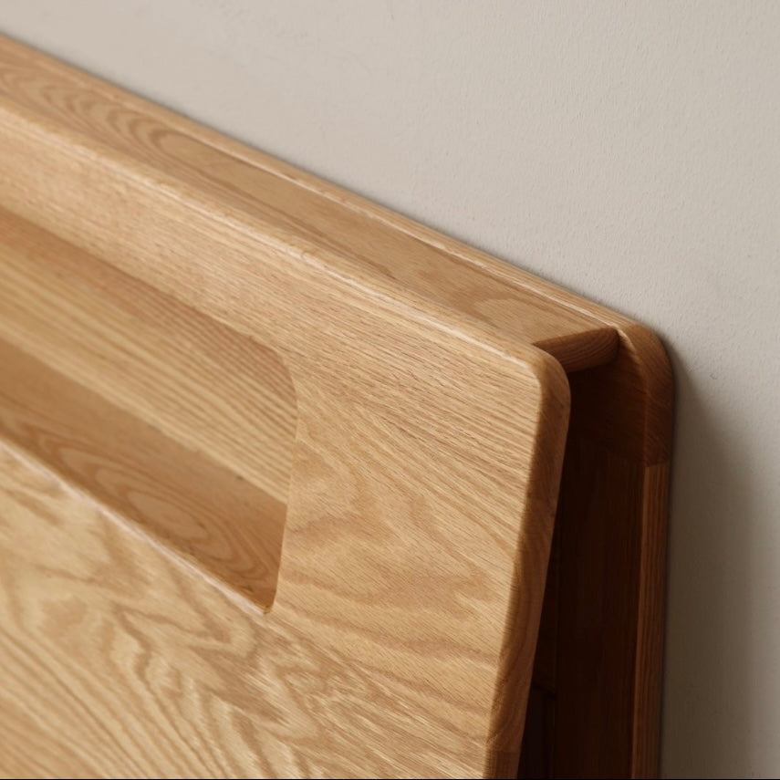 Prague Queen/King Bed Frame Natural Solid Oak With Reading Light