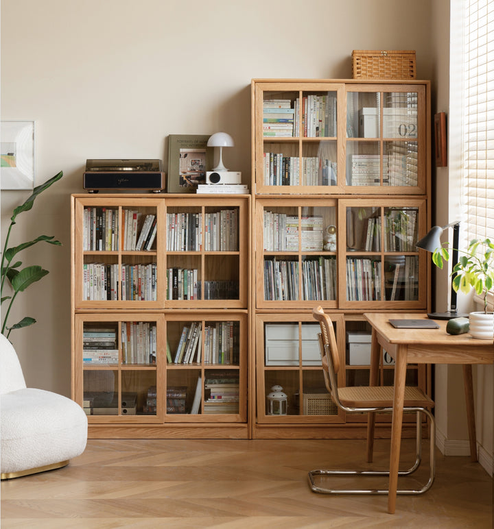 Rutland Bookcase Natural Solid Oak 200cm+136cm