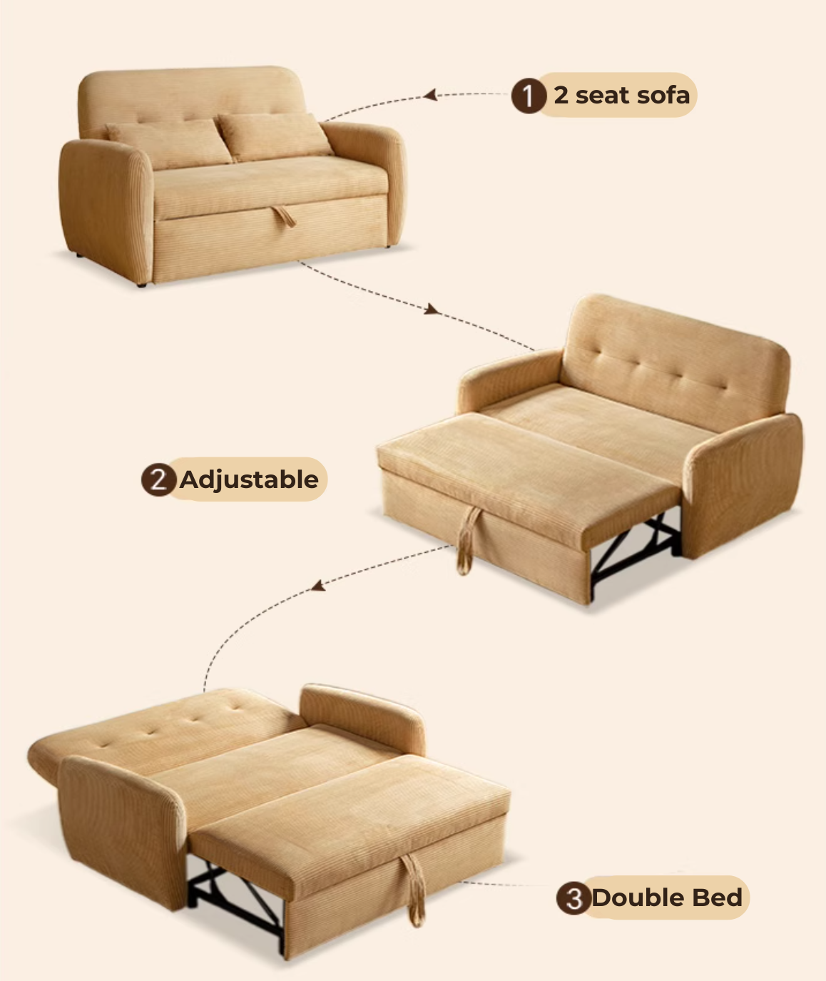 Yolk Fabric Transformable Sofa Bed