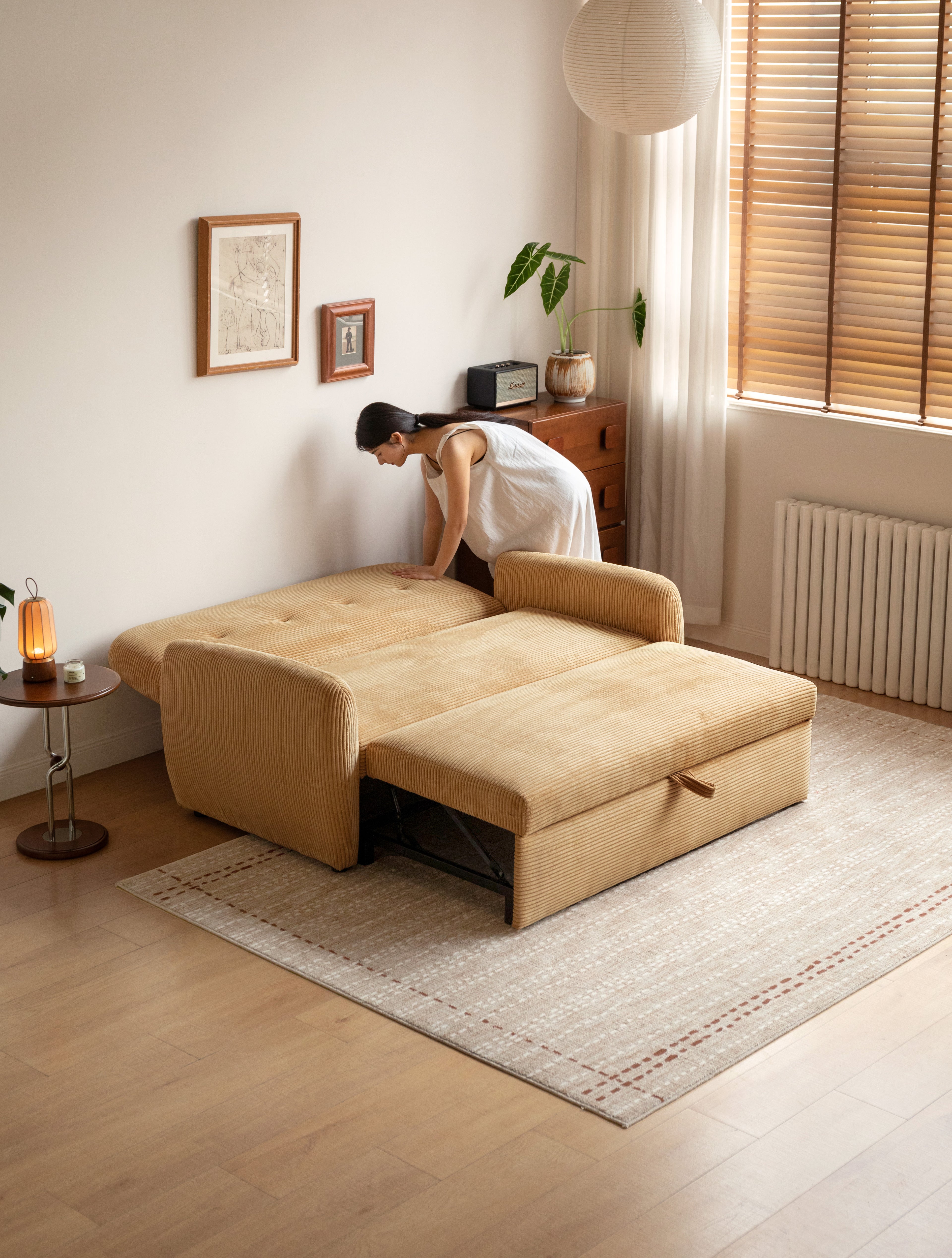 Yolk Fabric Transformable Sofa Bed