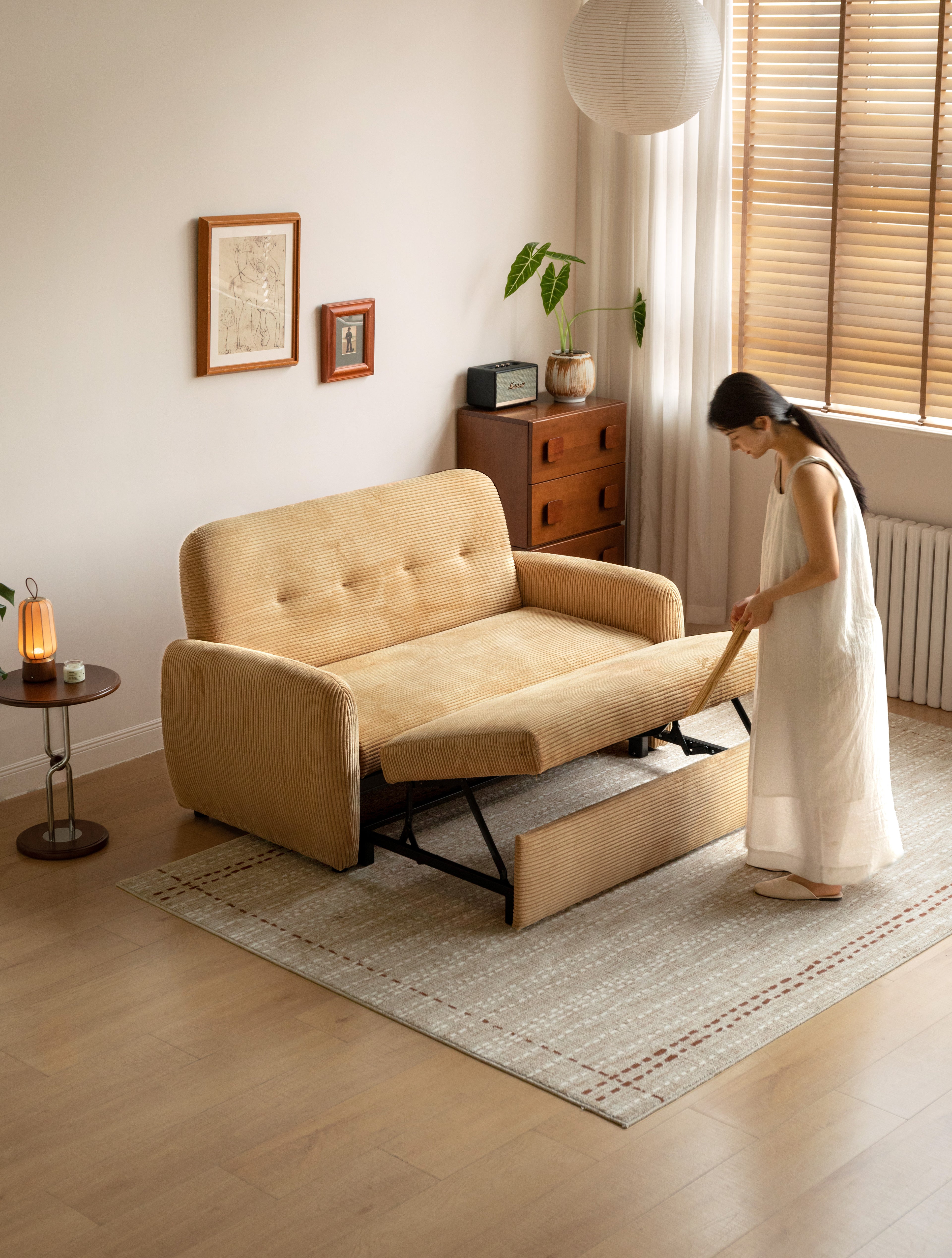 Yolk Fabric Transformable Sofa Bed
