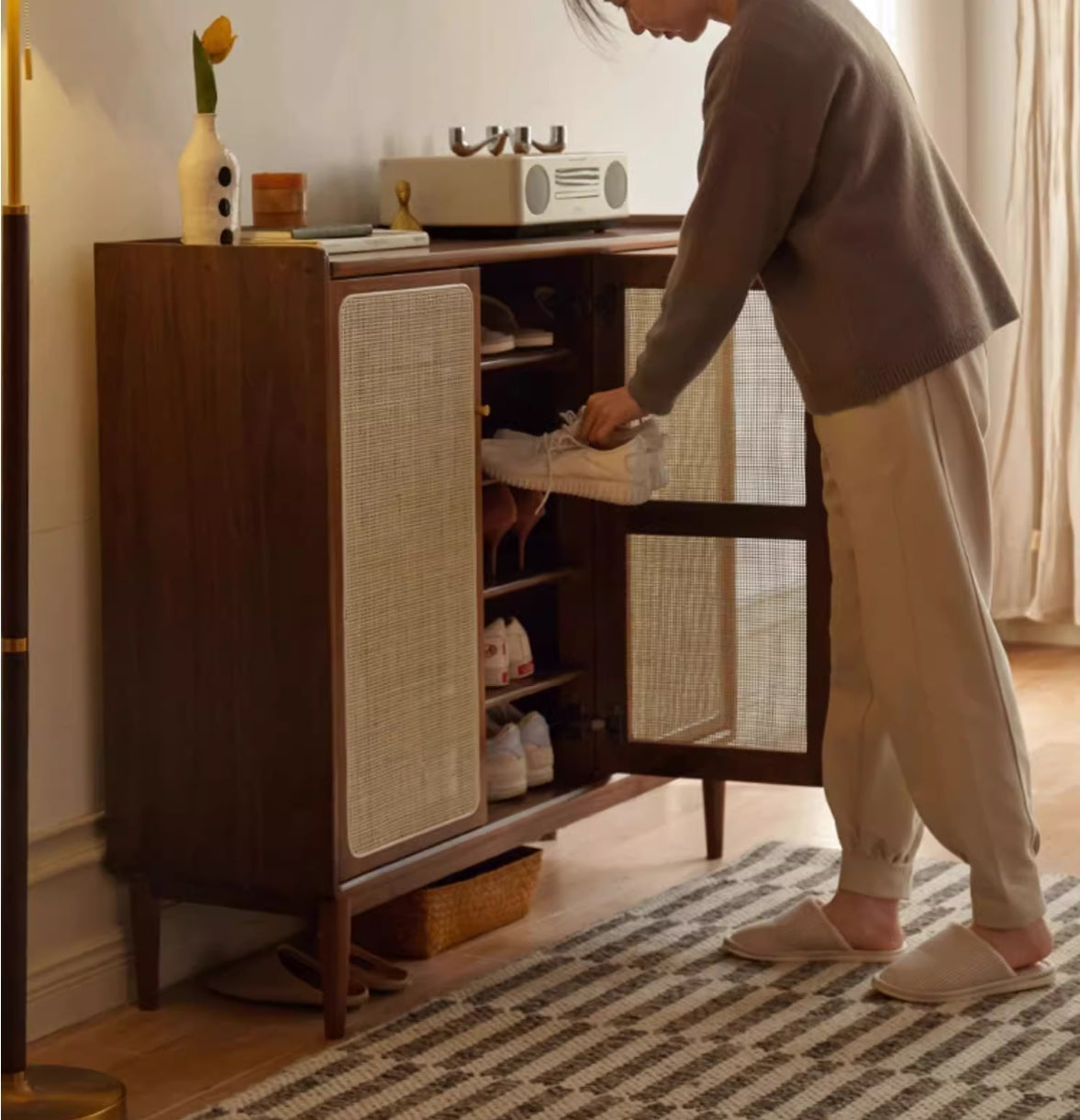 York Shoe Cabinet Natural Solid Oak 115cm