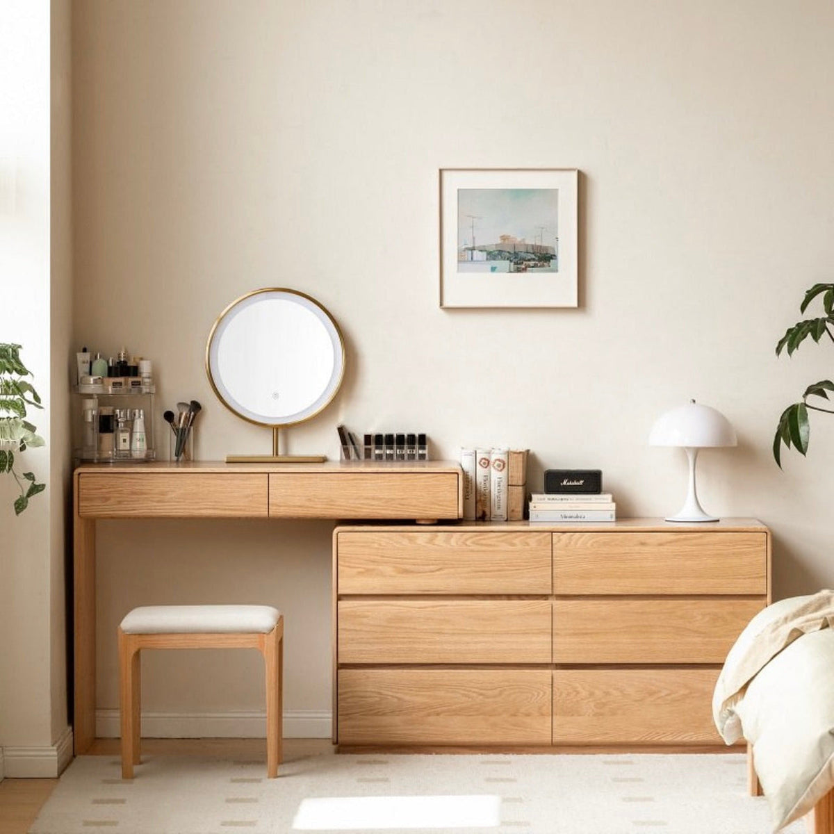 Yoyu Dressing Table Natural Solid Oak 120-208cm Left