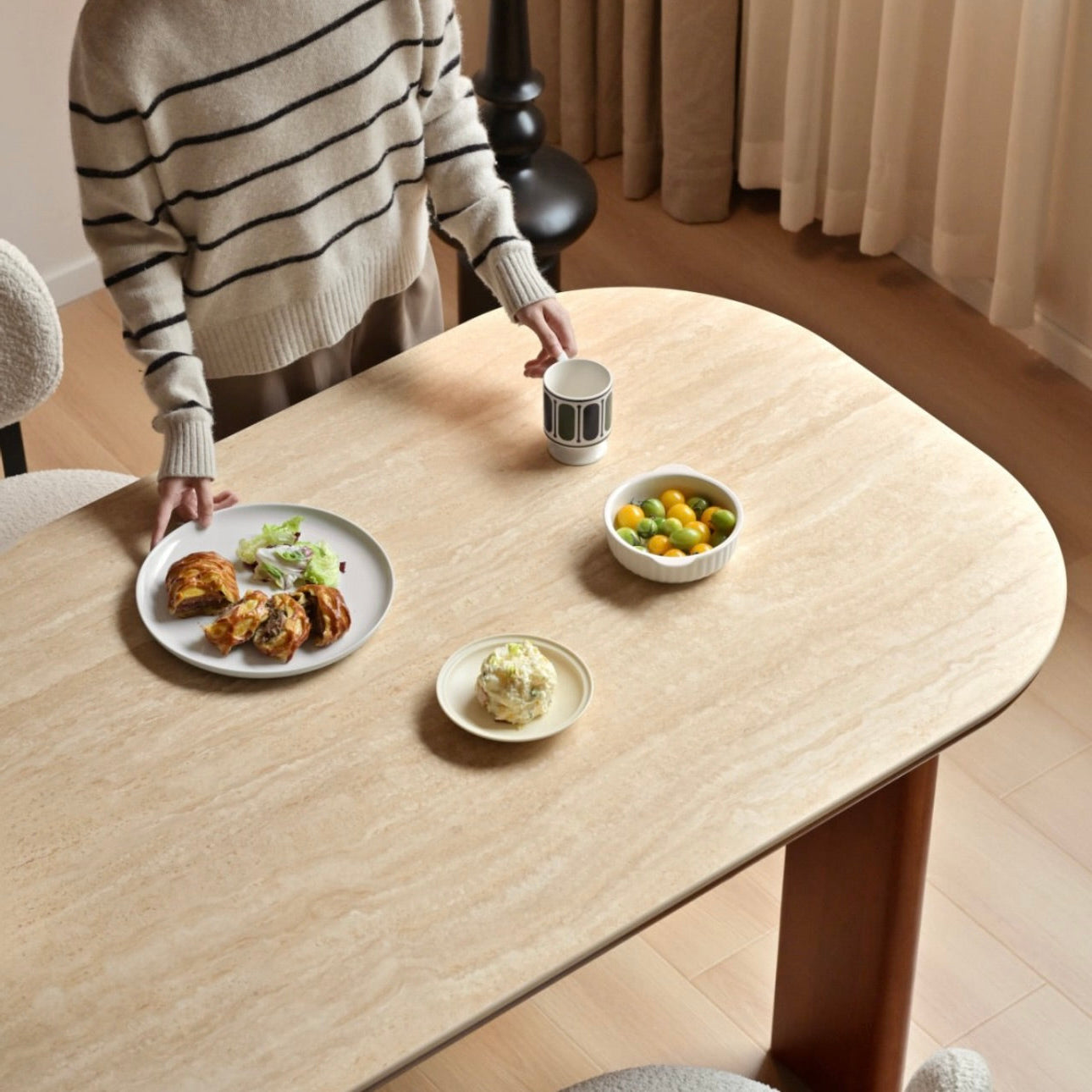 lona Dining Table 180cm Solid Timber with Travertine ceramic